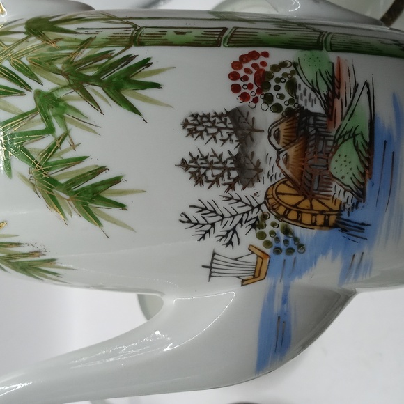 JAPANESE LITHOPHANE TEA SET - GEISHA GIRL PORCELAIN - GOLD HIGHLIGHTS - PERFECT - Picture 4 of 11